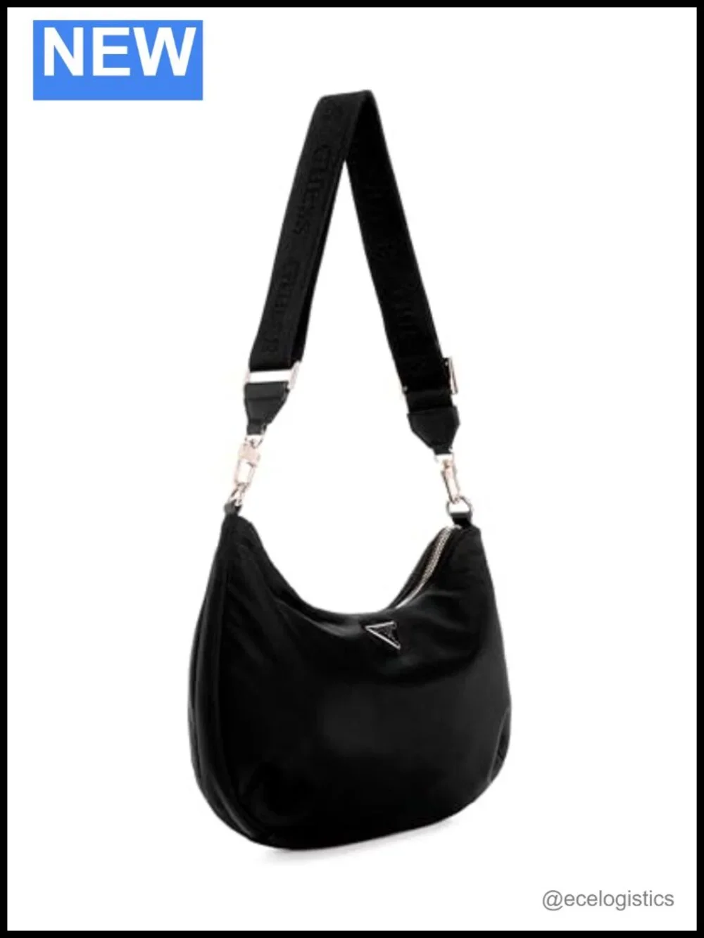 Nylon Hobo Shoulder Bag with Gold Hardware, Zip Pockets